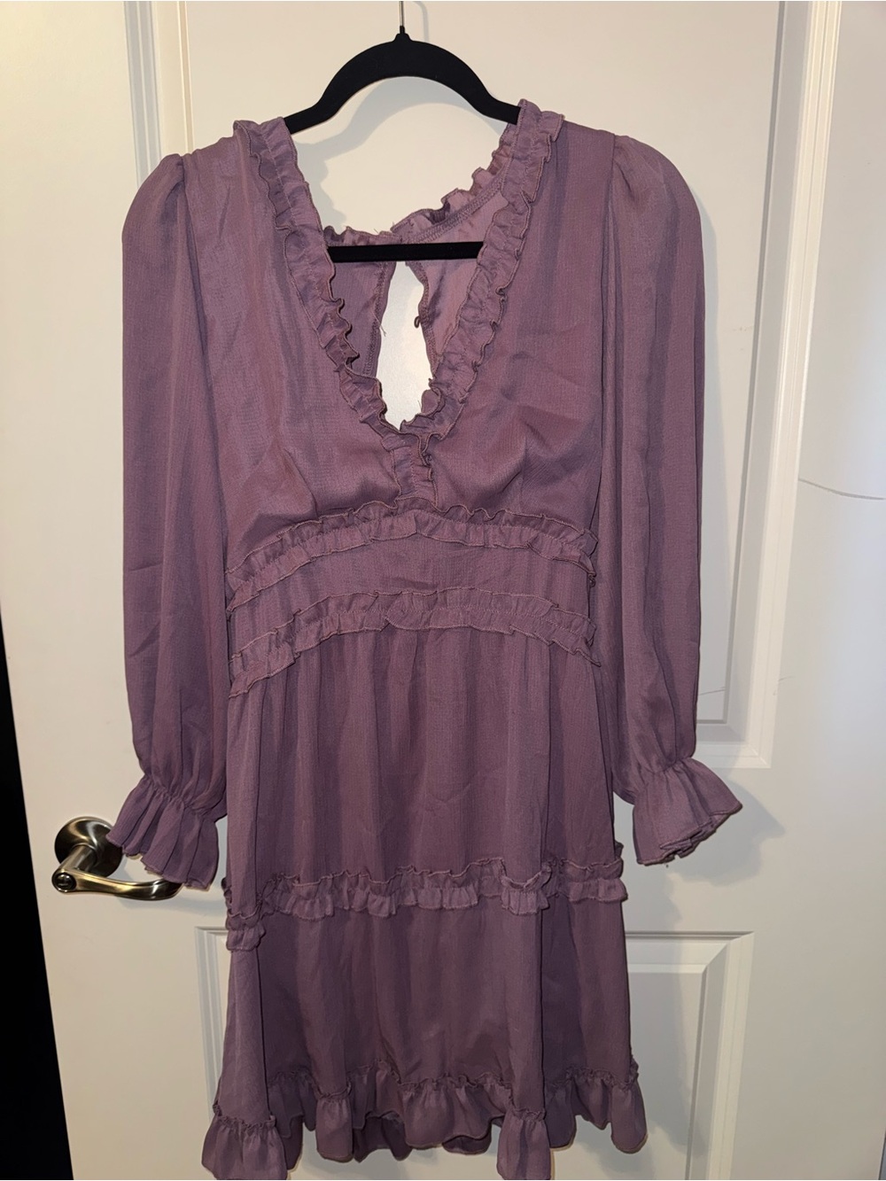Amazon Lavender Ruffle V-Neck Long Sleeve Dress